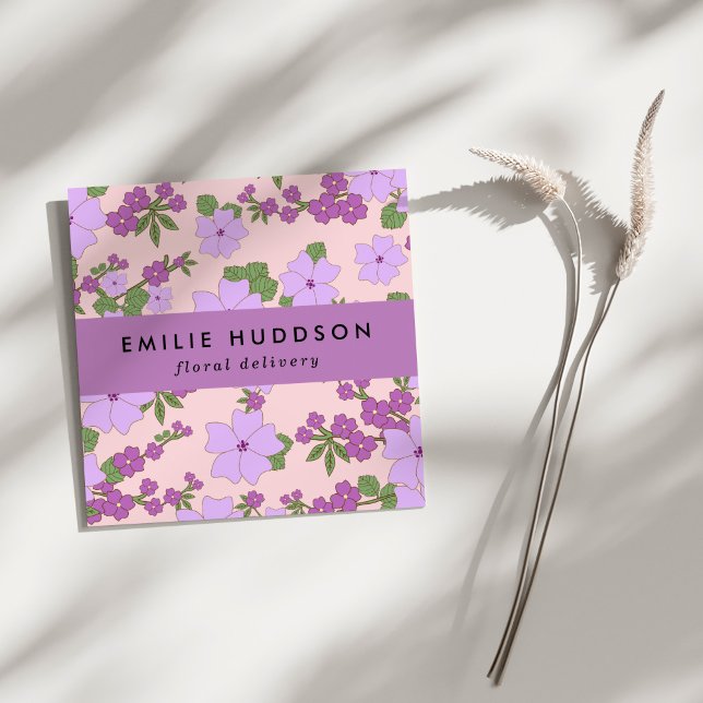 Carte De Visite Carré Fleurs violettes, Verdure, Fleuriste, Boutique De  (Créateur téléchargé)