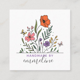Carte De Visite Carré Fleurs Whimsical Fabriquées À La Main Par L'Artist