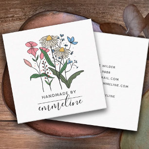 Carte De Visite Carré Fleurs Whimsical Fabriquées À La Main Par L'Artist