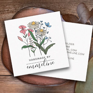 Carte De Visite Carré Fleurs Whimsical Fabriquées À La Main Par L'Artist