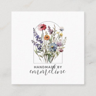 Carte De Visite Carré Fleurs Whimsical Fabriquées À La Main Par L'Artist
