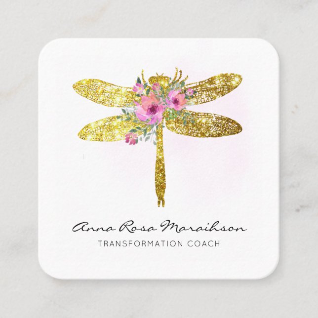 Carte De Visite Carré *~* Floral Aquarelle Gold Parties scintillant Drag (Devant)
