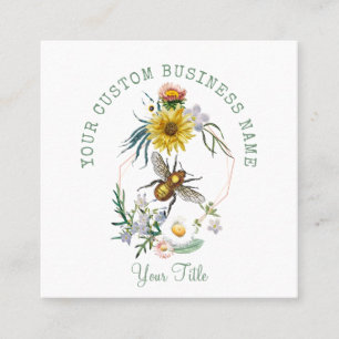 Carte De Visite Carré Floral d'abeille de miel rustique