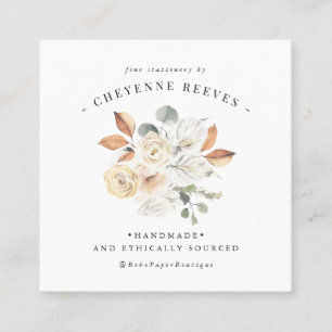 Carte De Visite Carré Floral d'automne rustique   Logo aquarelle