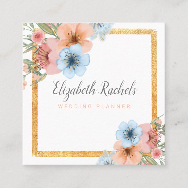 Carte De Visite Carré Floral Fleurs & feuillage Boutique Wedding planner (Devant)