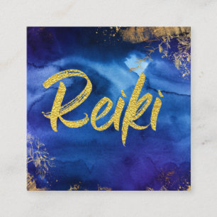 Carte De Visite Carré *~* Floral Gold Blue Healer Master Reiki Energy