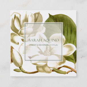 Carte De Visite Carré Floral Magnolias Blanc Sur Blanc