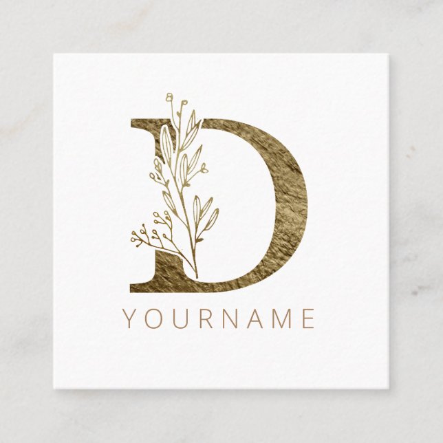 Carte De Visite Carré Floral Monogramme D Élégant Liquide Or (Devant)