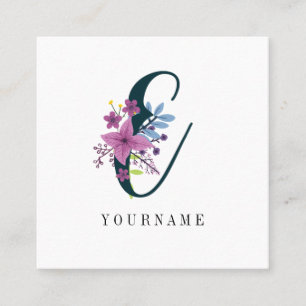 Carte De Visite Carré Floral Monogramme E Fleur sauvage éclate