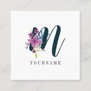 Carte De Visite Carré Floral Monogramme M Fleur sauvage éclate