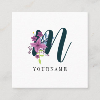 Carte De Visite Carré Floral Monogramme M Fleur sauvage éclate