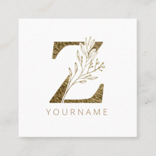 Carte De Visite Carré Floral Monogramme Z Élégant alliage d'or