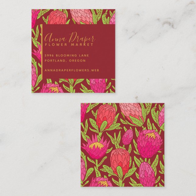 Carte de visite Carré floral rose gras (Devant / Derrière)