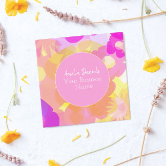 Carte De Visite Carré Floral rose jaune orange