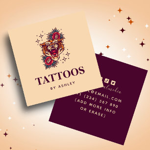 Carte De Visite Carré Floral Tiger Stardust Étincelle Girly Tattoo Artis