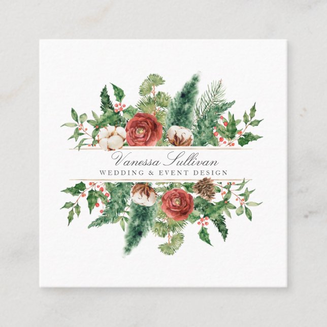 Carte De Visite Carré Florale hivernale de Noël (Devant)