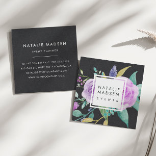 Carte De Visite Carré Flore violette peinte   Noir