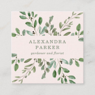 Carte De Visite Carré Foliage minimaliste  Rose pâle