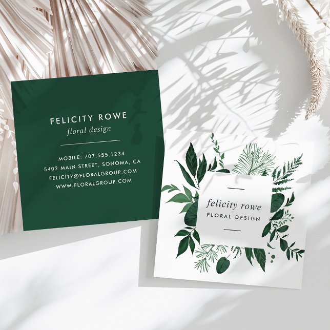 Carte De Visite Carré Forêt sauvage | Cadre botanique (Créateur téléchargé)