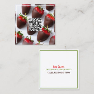 Carte De Visite Carré Fraises de chocolat QR personnalisée