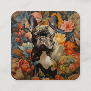 Carte De Visite Carré Français Bulldog Vintage Floral
