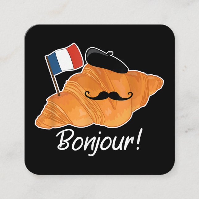 Carte De Visite Carré Français Croissant Lover France Drapeau Francophil (Devant)