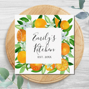 Carte De Visite Carré Fruits et fleurs orange floral botanique d'été