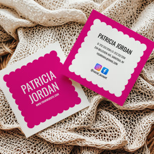 Carte De Visite Carré Fuchsia rose Vague Simple Icônes De Médias Sociaux