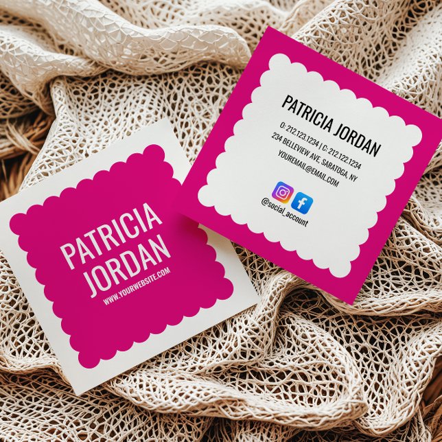 Carte De Visite Carré Fuchsia rose Vague Simple Icônes De Médias Sociaux (Créateur téléchargé)