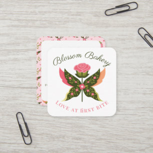 Carte De Visite Carré Fun Papillon Fleur Jardin Floral Boulangerie Cupca