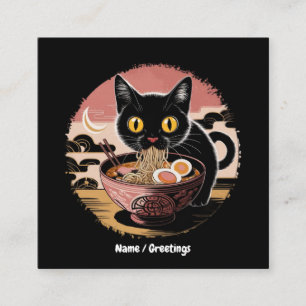 Carte De Visite Carré Funny Kawaii Chat Manger Ramen nouilles mignonnes 