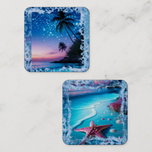 Carte De Visite Carré Galaxie Autocollante Cœur de Cristal Bleu Tropiq