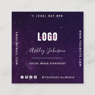 Carte De Visite Carré Galaxie violette profonde Univers de l'espace QR C