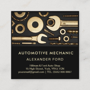 Carte De Visite Carré Garage de mécanicien automobile Acier métallisé ar