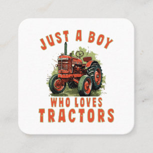 Carte De Visite Carré Garçon de la campagne qui aime les tracteurs