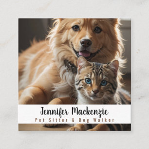 Carte De Visite Carré Garde d'animaux de compagnie de chien et chat mign