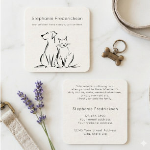 Carte De Visite Carré Garde d'animaux Minimaliste Ligne Noir et Crème