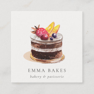 CARTE DE VISITE CARRÉ GÂTEAU FLORAL DE FRUITS TENDANCE PATISSERIE CUPCAK
