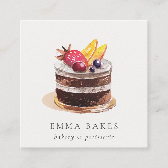CARTE DE VISITE CARRÉ GÂTEAU FLORAL DE FRUITS TENDANCE PATISSERIE CUPCAK (Devant)