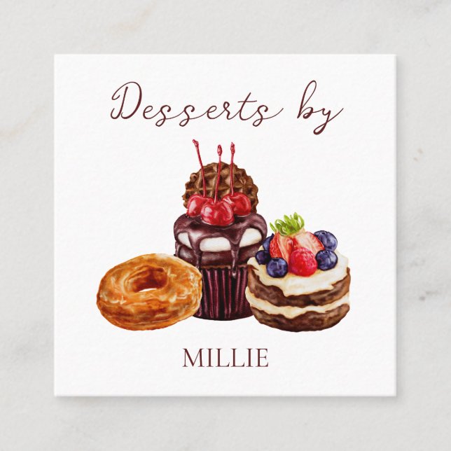 Carte De Visite Carré Gâteaux Sucres Desserts Boulangerie (Devant)