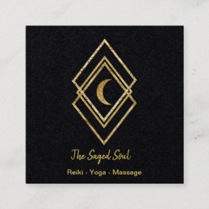 Carte De Visite Carré Géométrique dorée avec lune