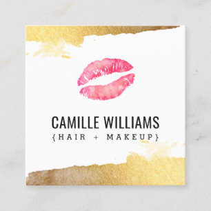 Carte De Visite Carré GLAM MINIMALIST luxe or rose aquarelle baiser
