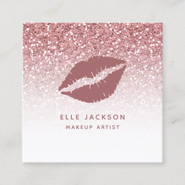 Carte De Visite Carré Glam Rose Gold Parties scintillant Rose Lips maqui (Devant)