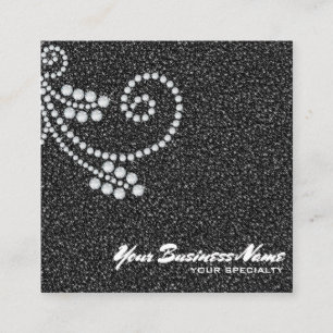 Carte De Visite Carré ~ Glam Scroll Diamonds Black Parties scintillant B