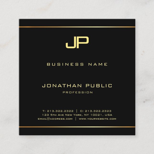 Carte De Visite Carré Glamor Gold Monogram Luxe Golden (Devant)