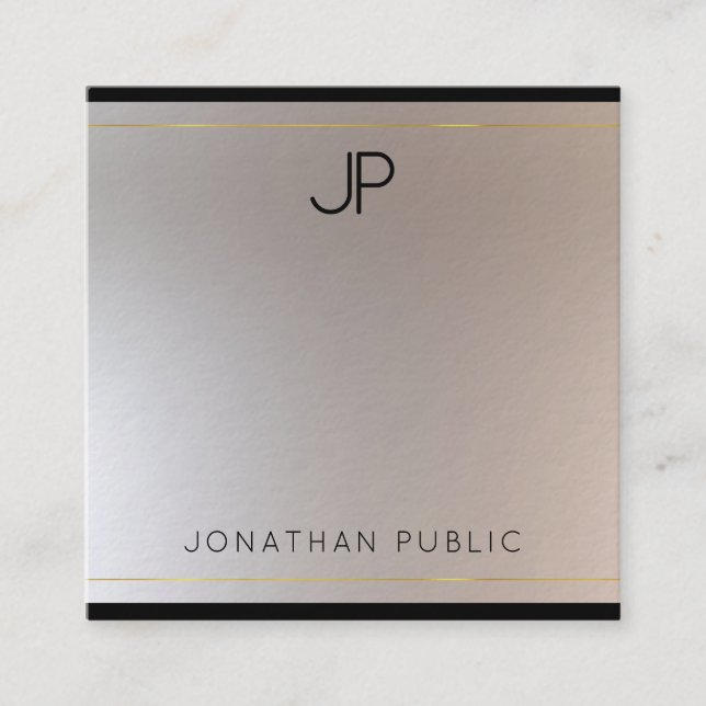 Carte De Visite Carré Glamor Moderne Monogramme Or Argent Chic Modèle (Devant)