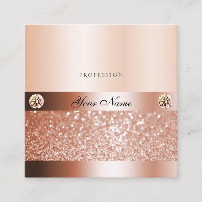 Carte De Visite Carré Glamour Rosegold Shimmery Bijoux Parties scintilla (Devant)