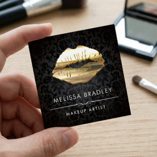 Carte De Visite Carré Gold 3D Lips Damask Maquillage Artiste Beauté Salo