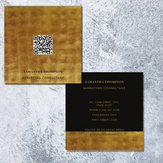 Carte De Visite Carré Gold & Black QR Code de luxe Médias sociaux (Créateur téléchargé)