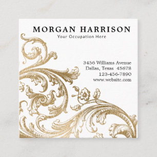 Carte De Visite Carré Gold Damask Baroque Swirl